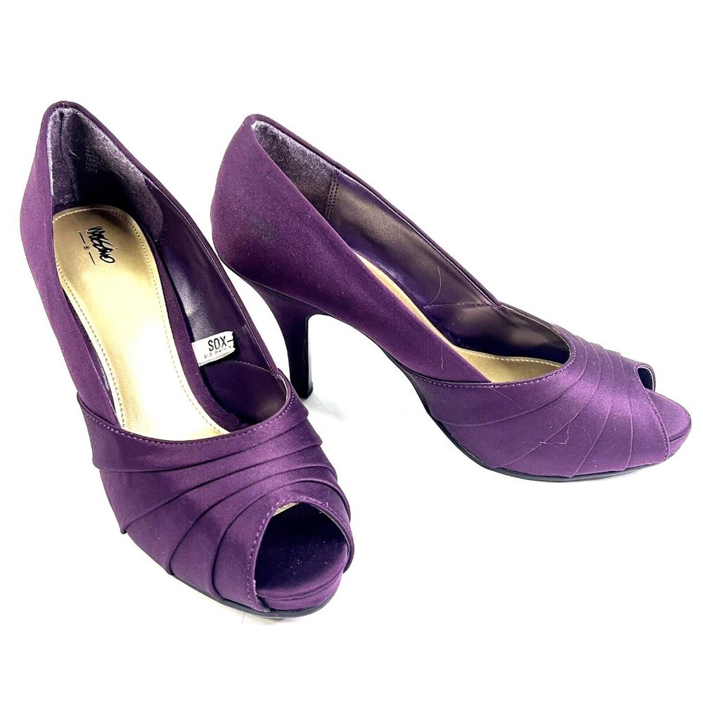 MOSSIMO Heels Purple Plum Womens 5.5 Satin Open Toe 3" Heel Wedding Part…
